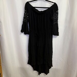 Hint‎ of Blush Black Off Shoulder Crochet Flare Sleeve Dress Large Whimsygoth